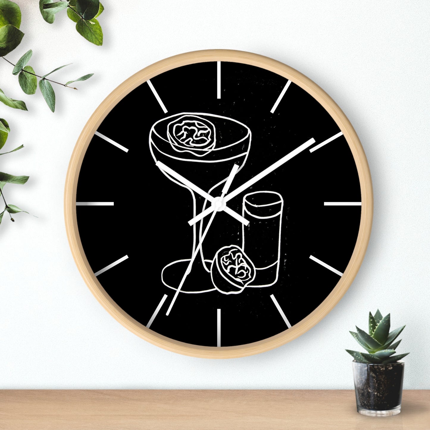 PornStar Martini Cocktail Lino Print | Black Ink | Wall Clock | 10"