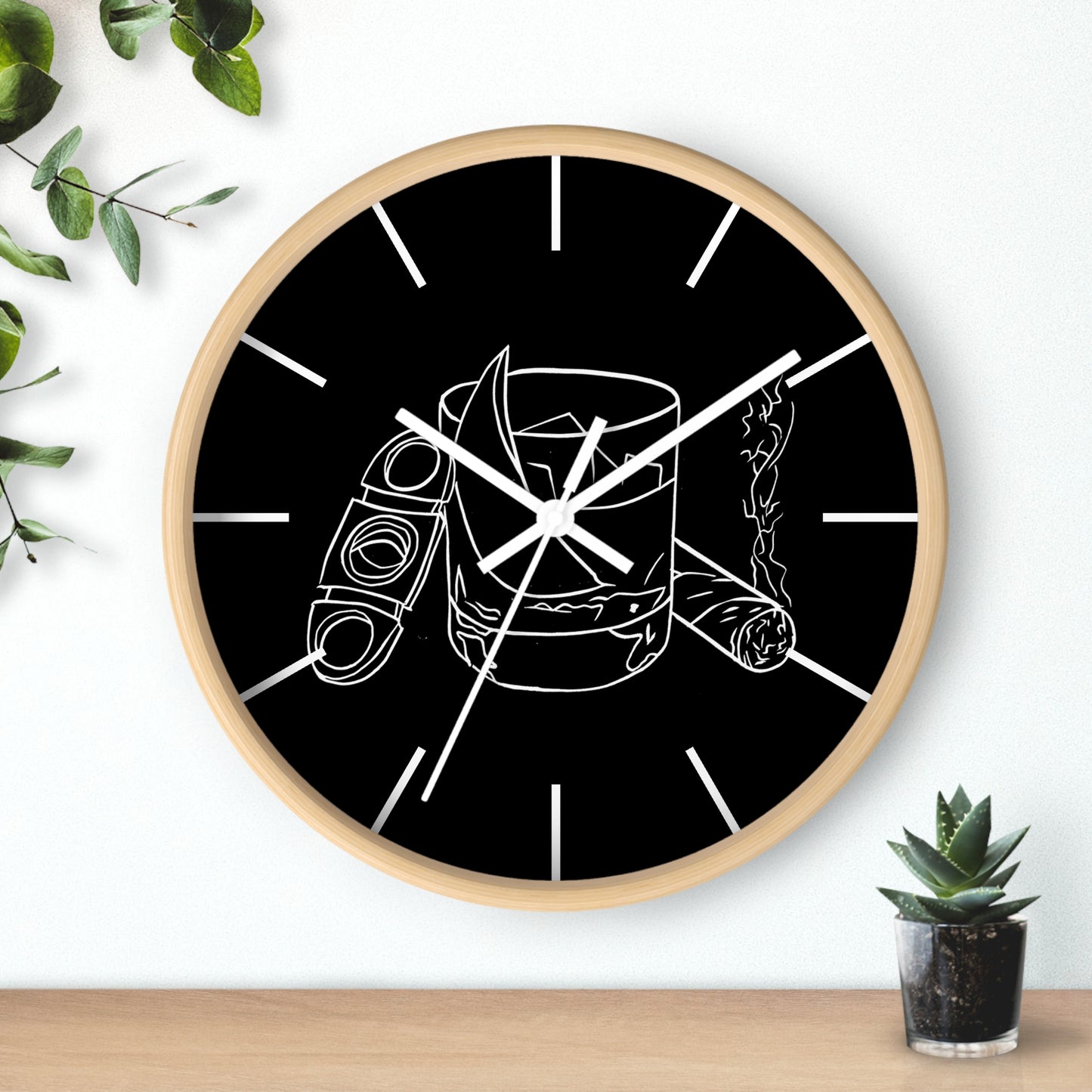 Old Fashioned Cocktail Lino Print | Black Ink | Wall Clock | 10"