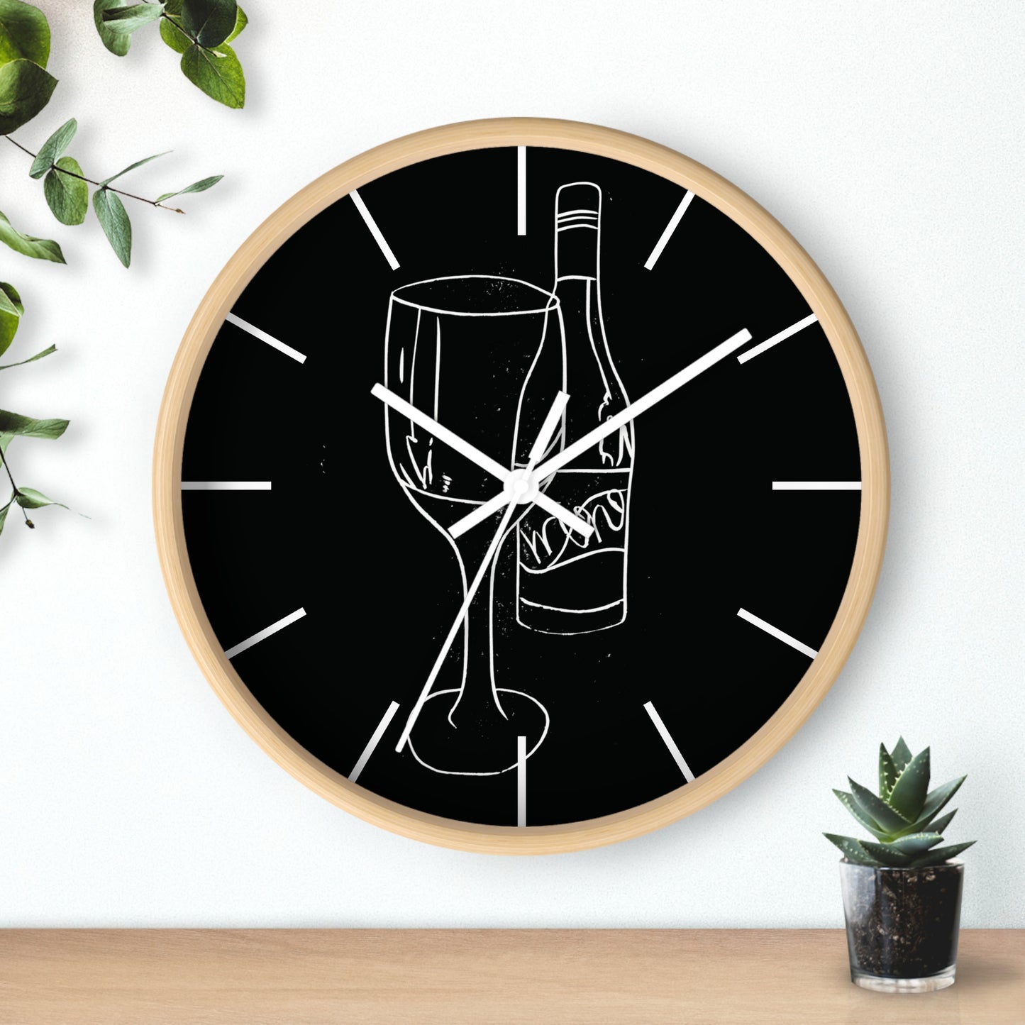 Wine Glass and Bottle Lino Print | Black Ink | Wall Clock | 10"