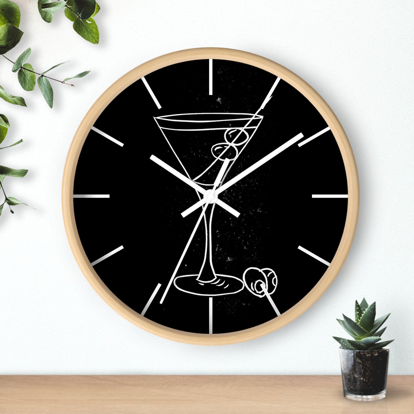 Martini Cocktail Lino Print | Black Ink | Wall Clock | 10"