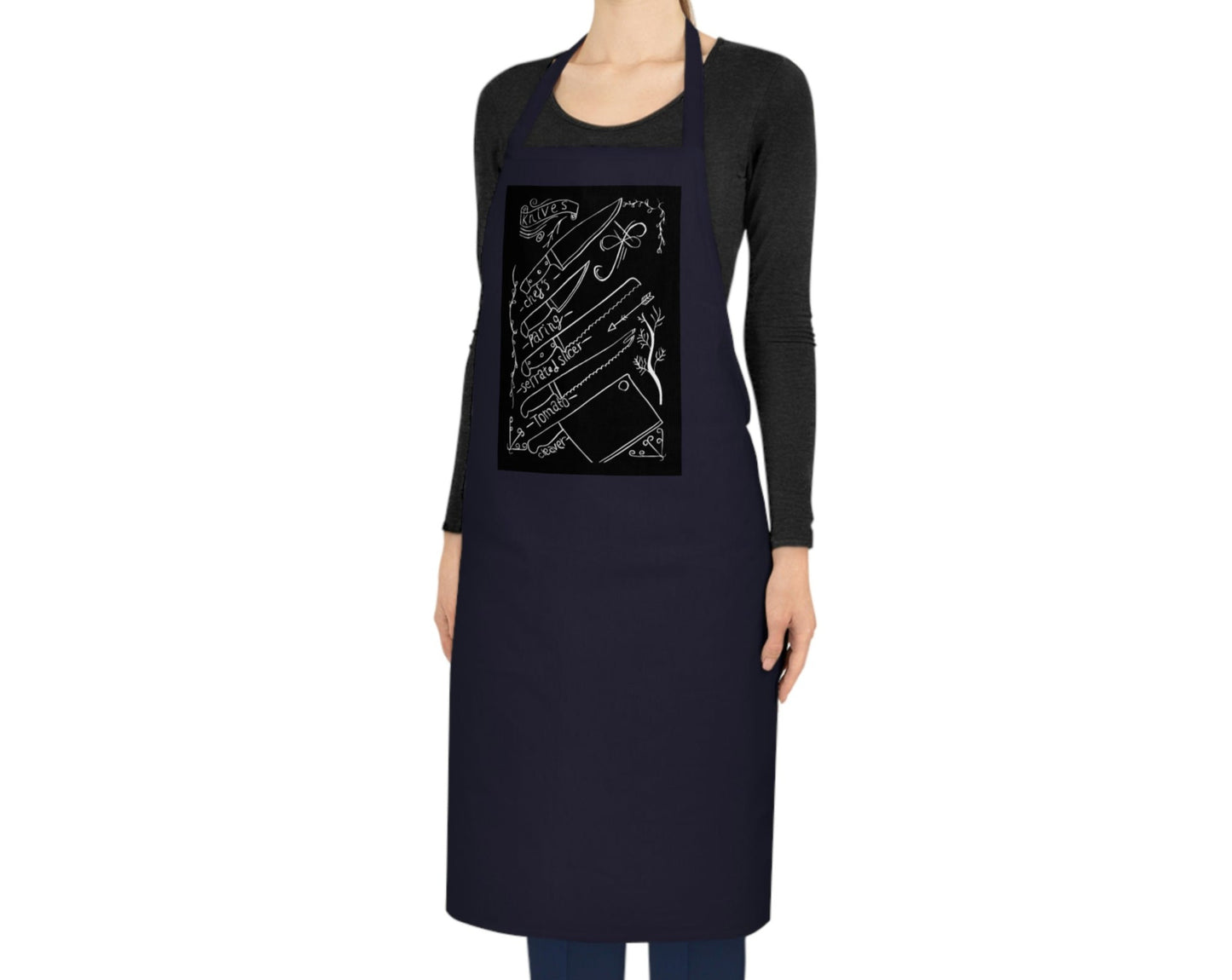 kitchen knives lino print | Black Ink | Cotton Apron