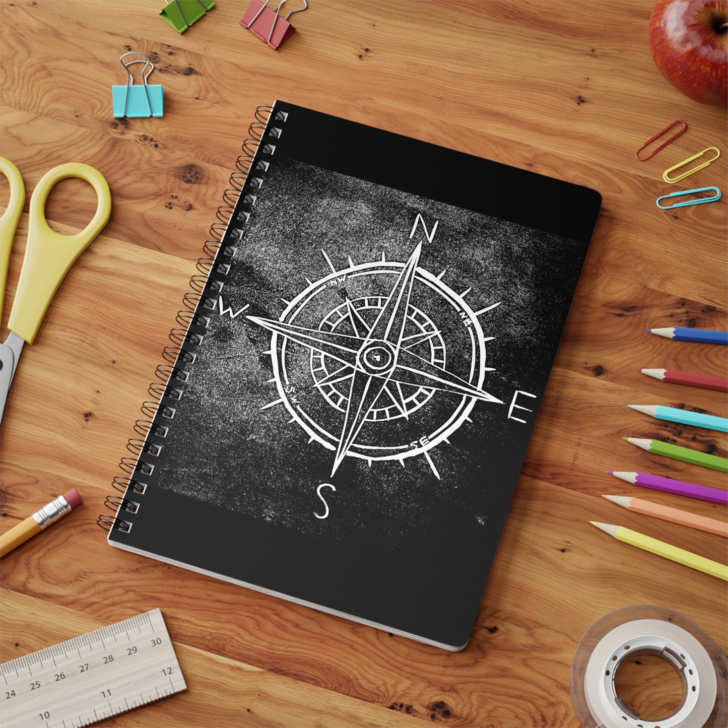 Compass Lino Print -Wiro bound Softcover Notebook, A5, 150 pages