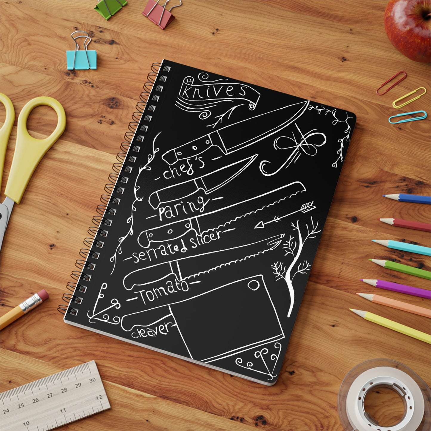 Kitchen Knives Lino Print -Wiro bound Softcover Notebook, A5, 150 pages