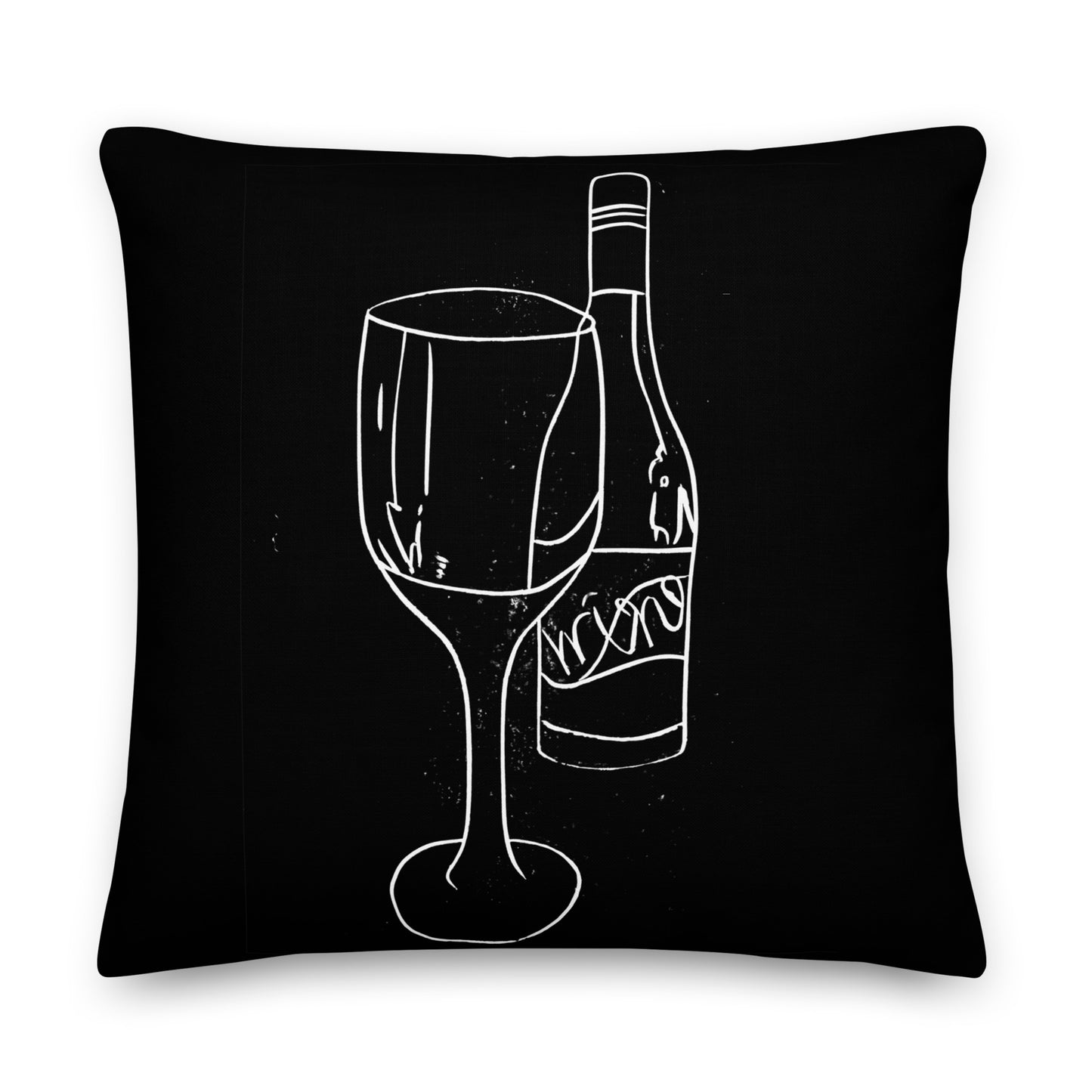 Wine Glass and Bottle Lino Print | Black Ink | Cushion Cover with Fibre Inner | Front & Back print | 18″×18″, 22″×22″