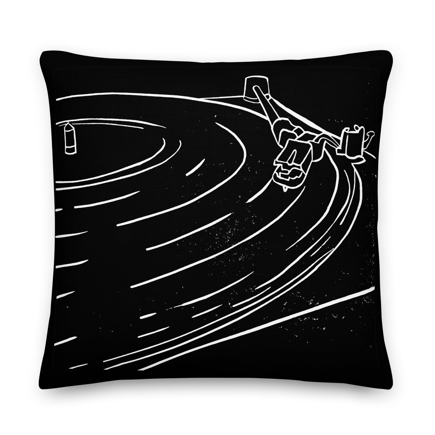 Record Player Lino Print | Black Ink | Cushion Cover with Fibre Inner | Front & Back print | 18″×18″, 20″×12″, 22″×22″