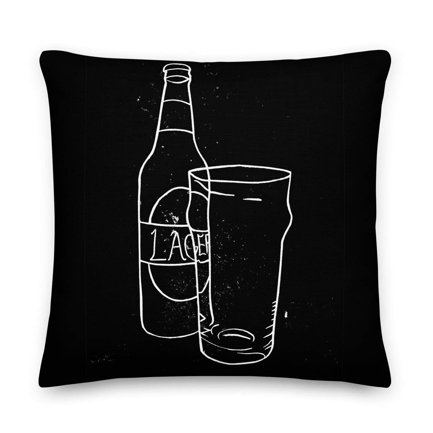 Lager Bottle and Pint Glass Lino Print | Black Ink | Cushion Cover with Fibre Inner | Front & Back print | 18″×18″, 22″×22″