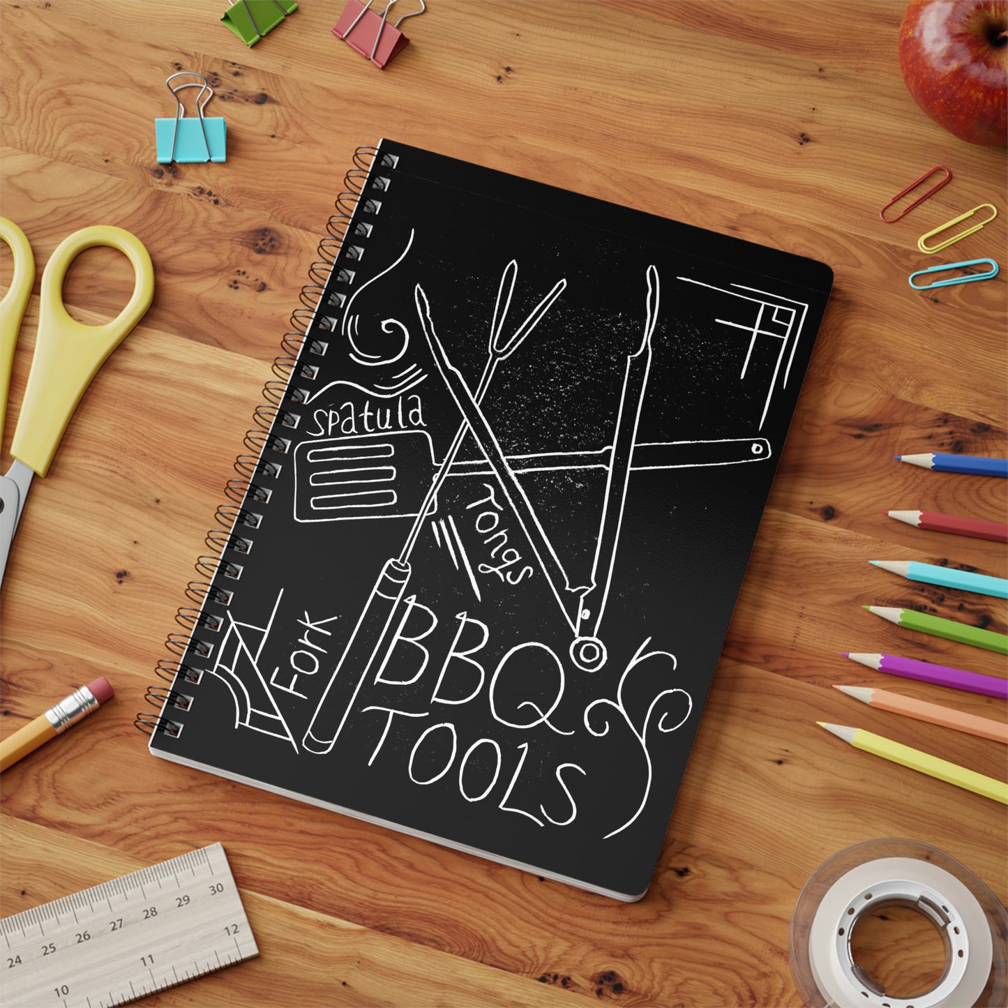 BBQ Tools Lino Print - Wiro bound Softcover Notebook, A5, 150 pages