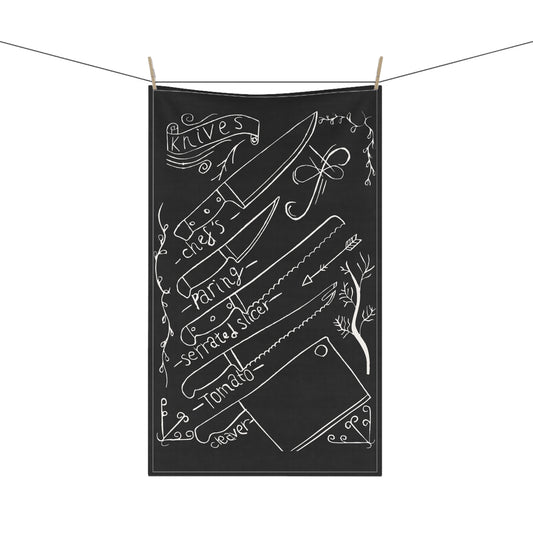 Kitchen Knives Lino Print | Black | Kitchen Towel | 18" × 30"