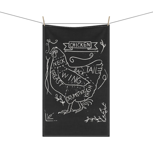 Chicken Cuts Diagram Lino Print | Black Ink | Kitchen Towel | 18" × 30"