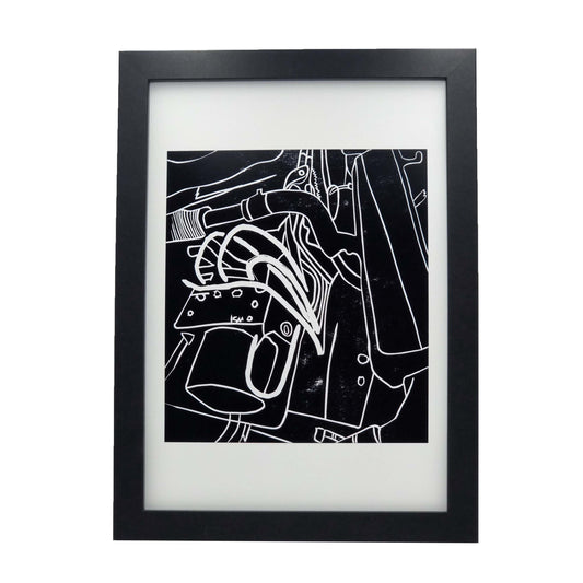 Car Engine Sketch No.1 Lino Print | Black Ink | A3, A4, 10X8, A5, 5X7 and 6X4