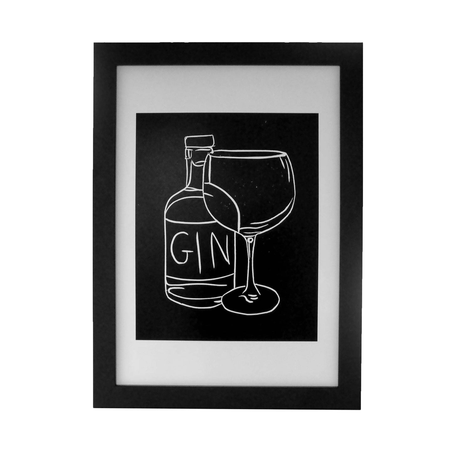 Gin Bottle and Glass Lino Print | Black Ink | A3, A4, 10X8, A5, 5X7 and 6X4