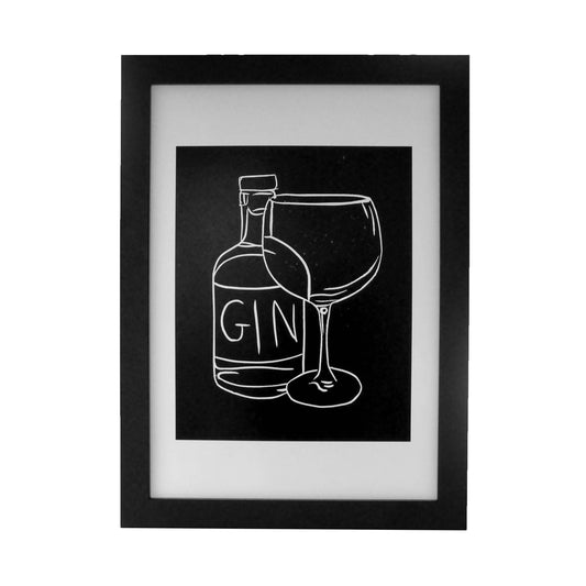 Gin Bottle and Glass Lino Print | Black Ink | A3, A4, 10X8, A5, 5X7 and 6X4