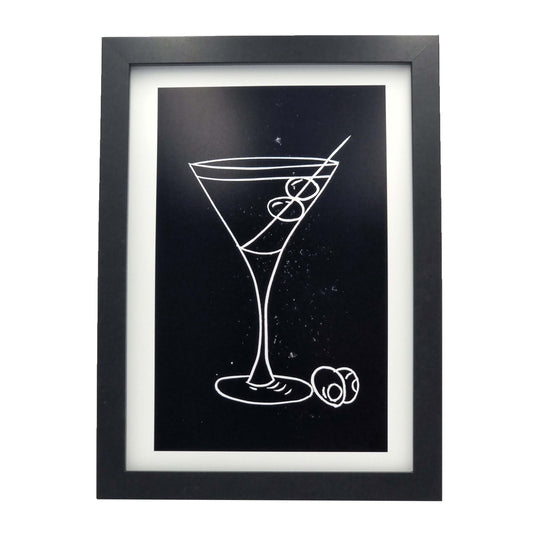 Martini Cocktail Lino Print | Black Ink | A3, A4, 10X8, A5, 5X7 and 6X4