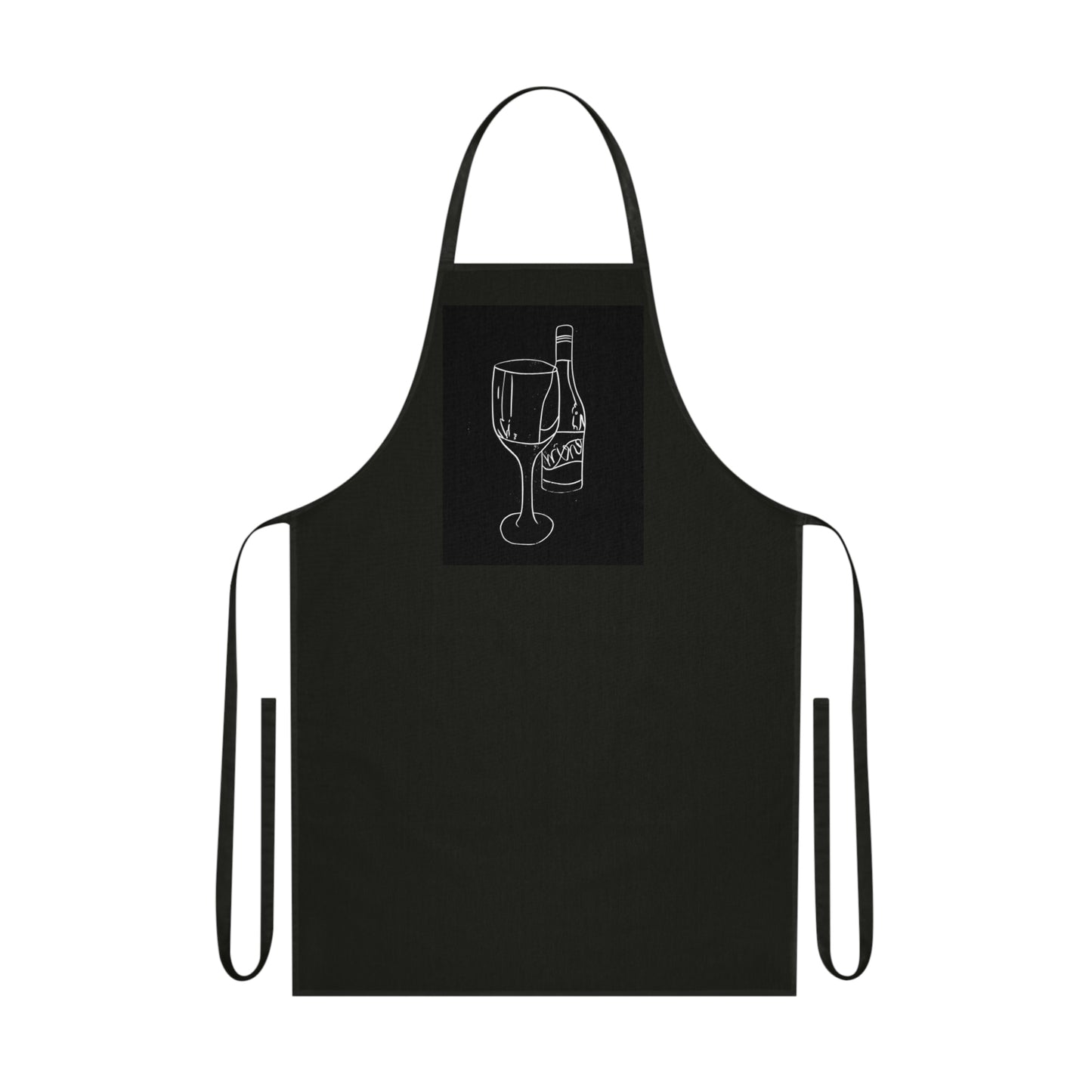 Wine Glass and Bottle Lino Print | Black Ink | Black Ink | Cotton Apron