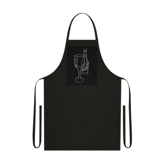 Wine Glass and Bottle Lino Print | Black Ink | Black Ink | Cotton Apron