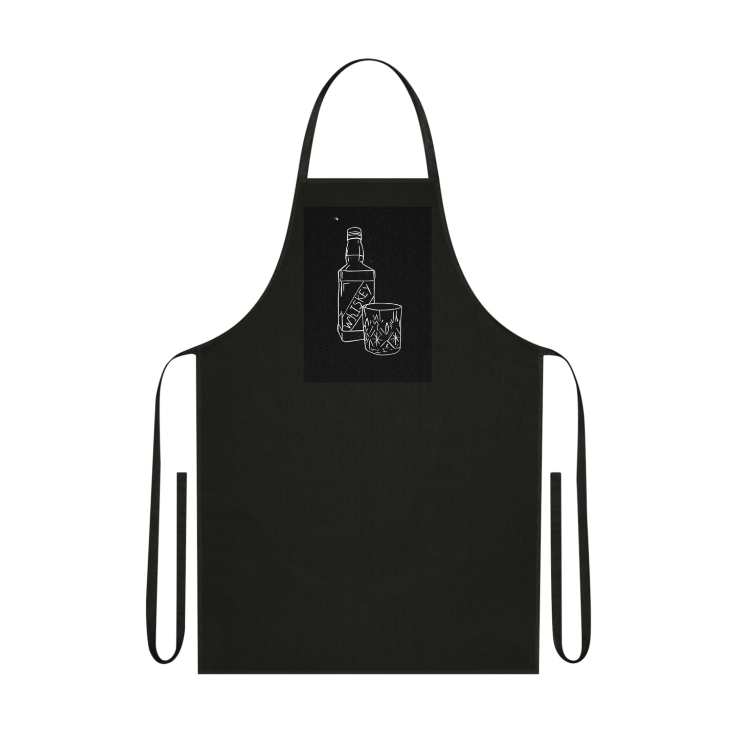 Whiskey Bottle and Whiskey Glass Lino Print | Black Ink | Black Ink | Cotton Apron