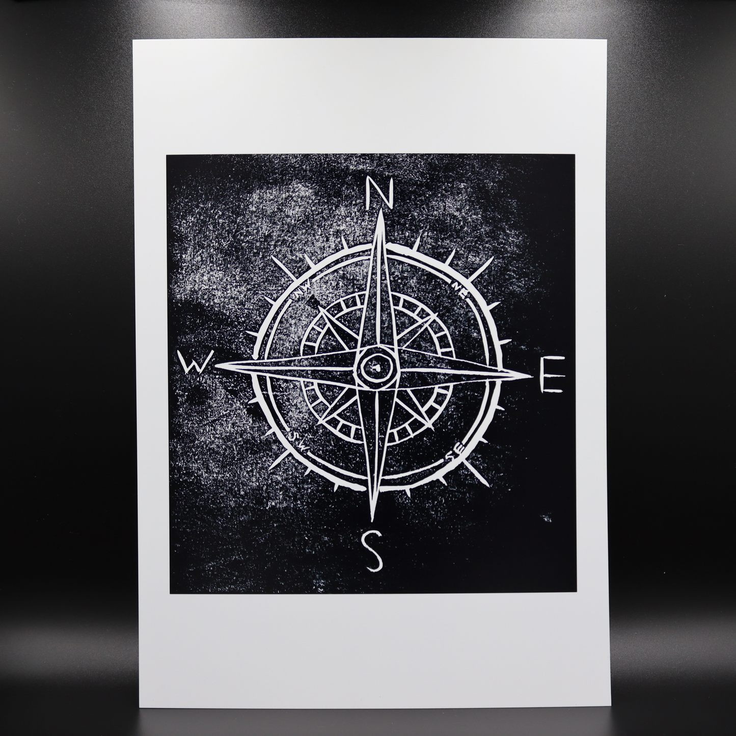 Compass Lino Print | Black Ink | A3, A4, 10X8, A5, 5X7 and 6X4 |