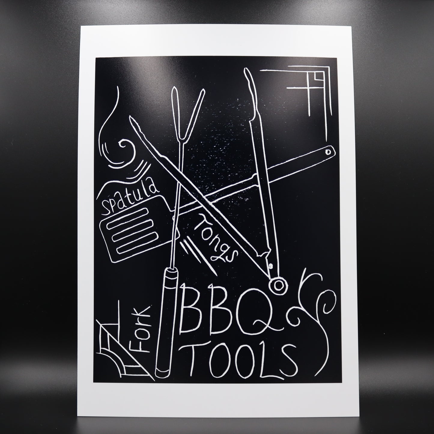 BBQ Tools Lino Print | Black Ink | A3, A4, 10X8, A5, 5X7 and 6X4
