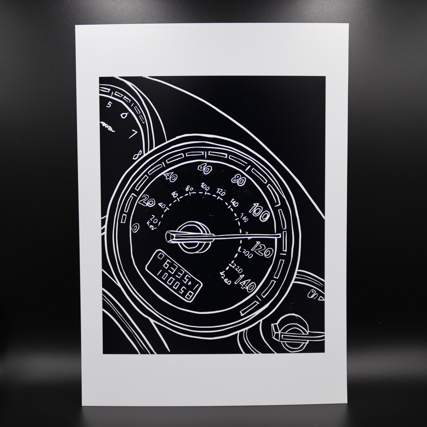 Car Speedo Lino Print | Black Ink | A3, A4, 10X8, A5, 5X7 and 6X4