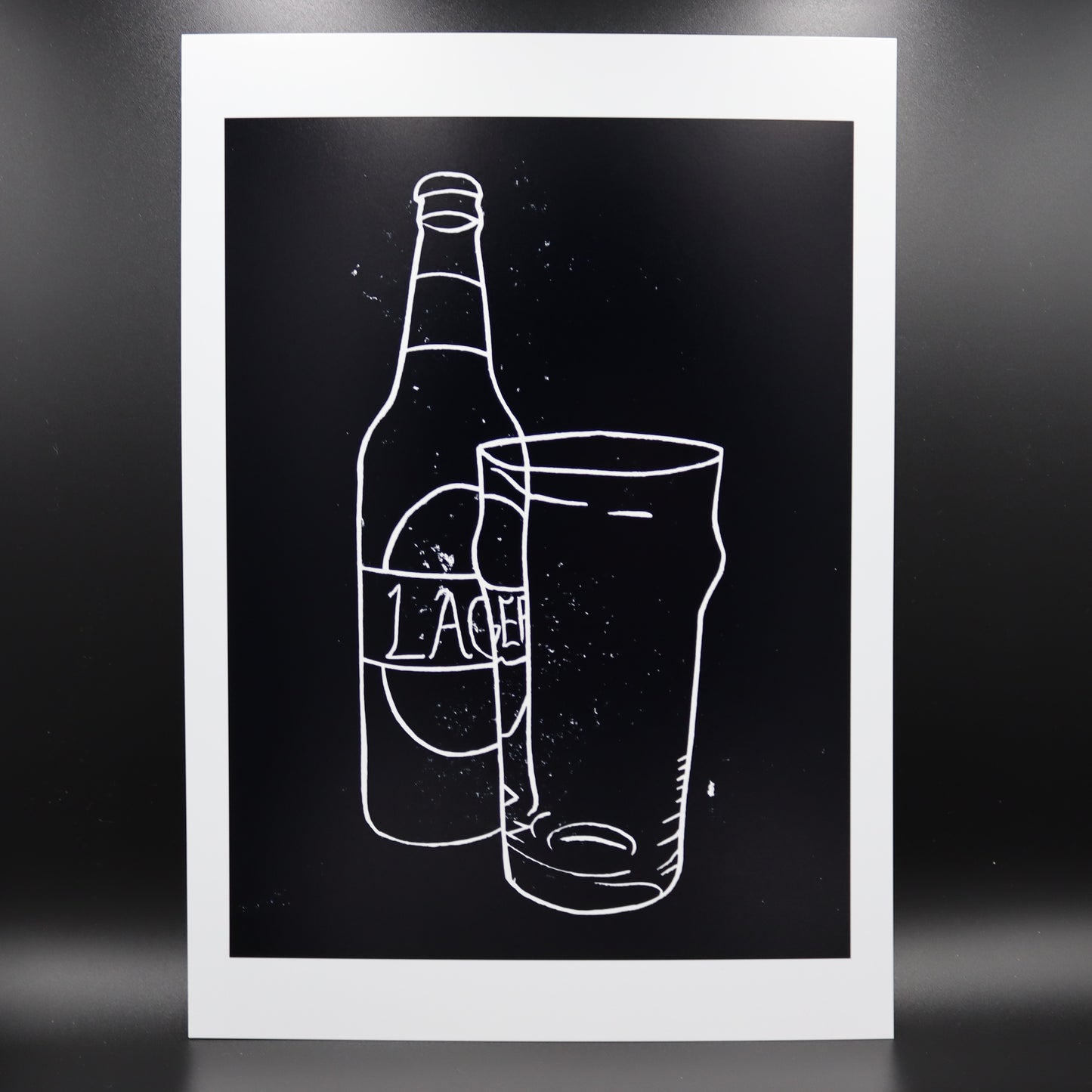 Lager Bottle and Pint Glass Lino Print | Black Ink | A3, A4, 10X8, A5, 5X7 and 6X4