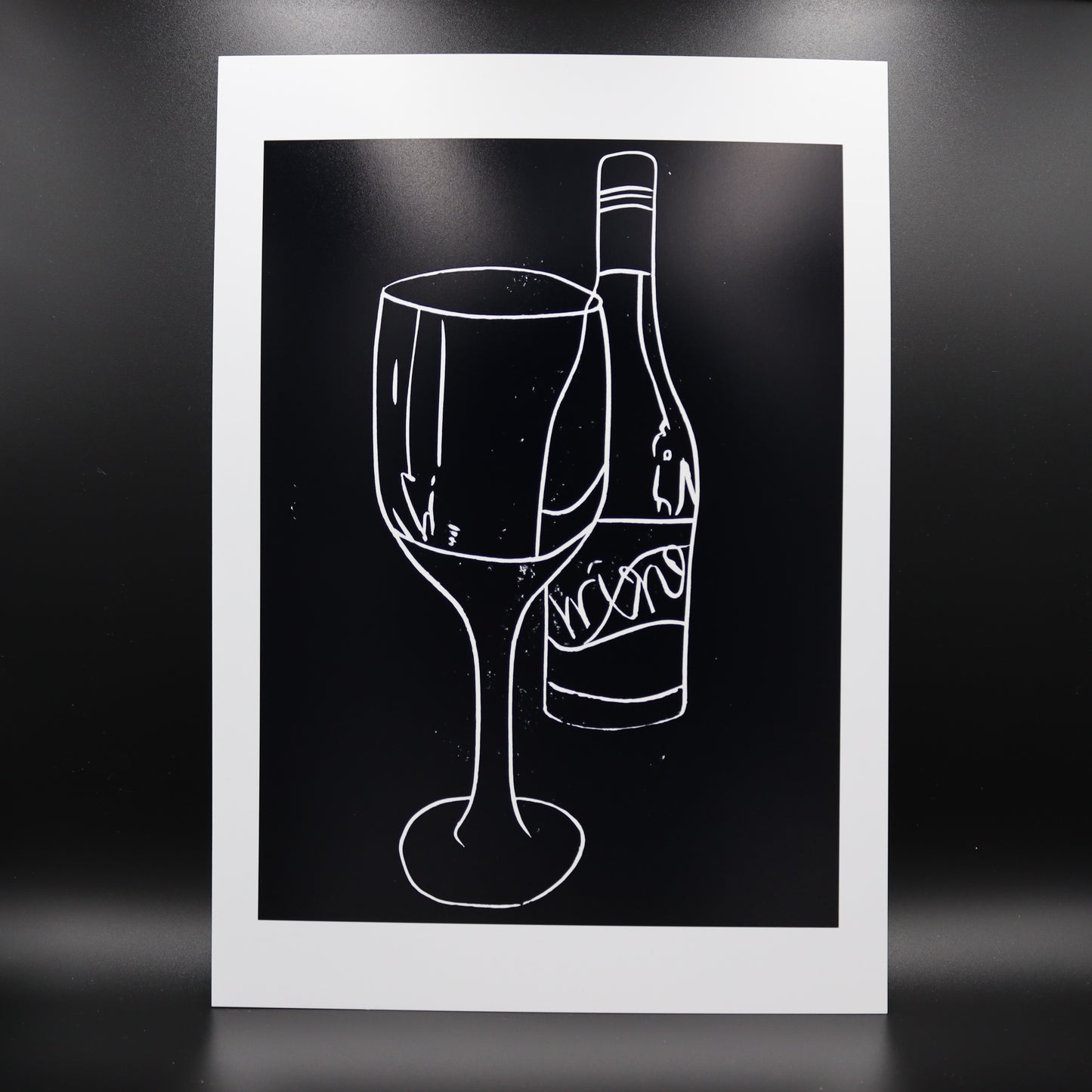 Wine Glass and Bottle Lino Print | Black Ink | A3, A4, 10X8, A5, 5X7 and 6X4