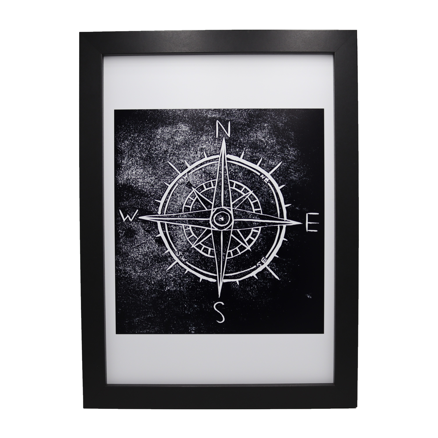 Compass Lino Print | Black Ink | A3, A4, 10X8, A5, 5X7 and 6X4 |