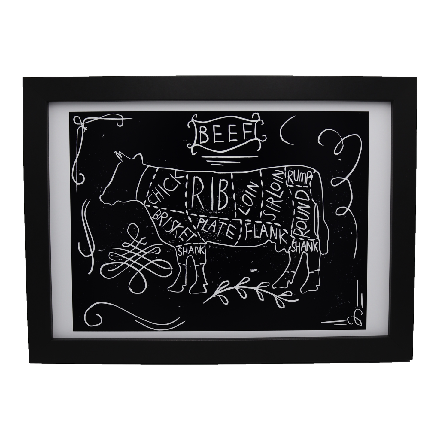 Beef Cuts Diagram Lino Print | Black Ink | A3, A4, 10X8, A5, 5X7 and 6X4