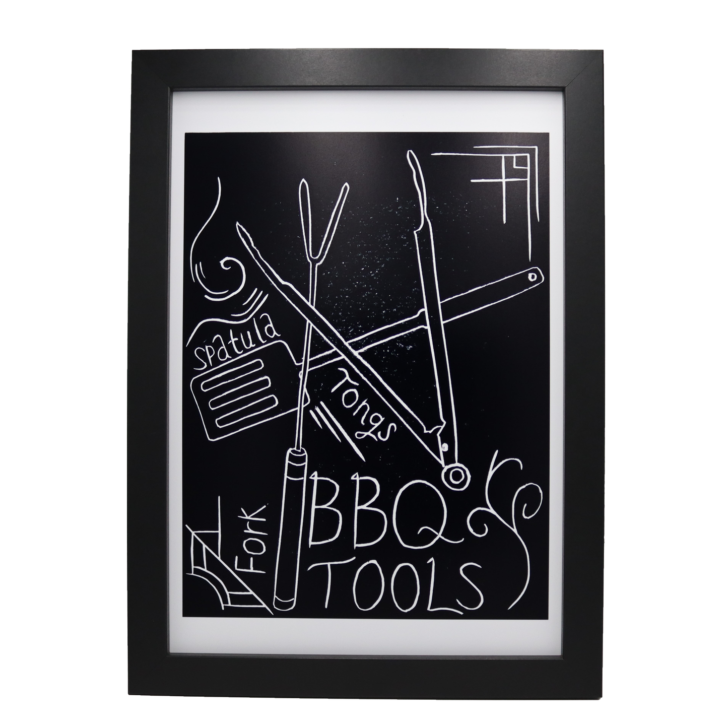 BBQ Tools Lino Print | Black Ink | A3, A4, 10X8, A5, 5X7 and 6X4