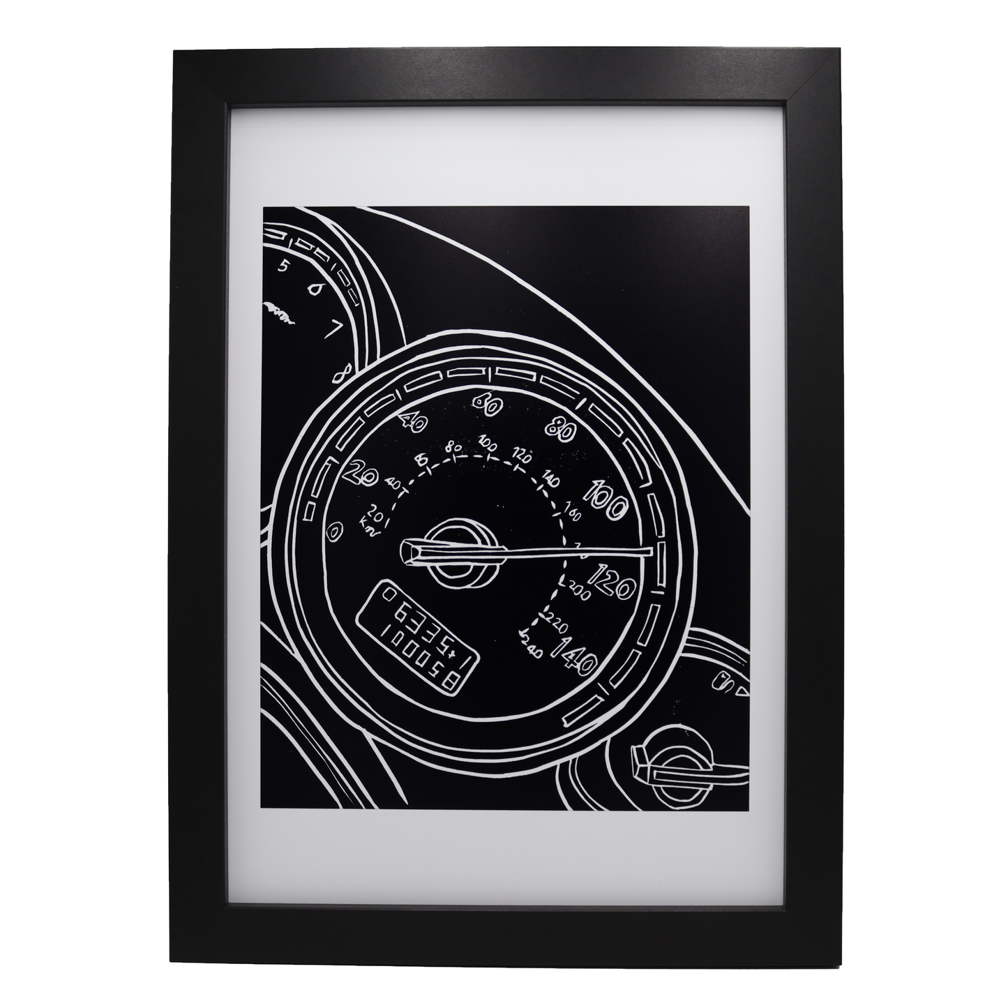 Car Speedo Lino Print | Black Ink | A3, A4, 10X8, A5, 5X7 and 6X4