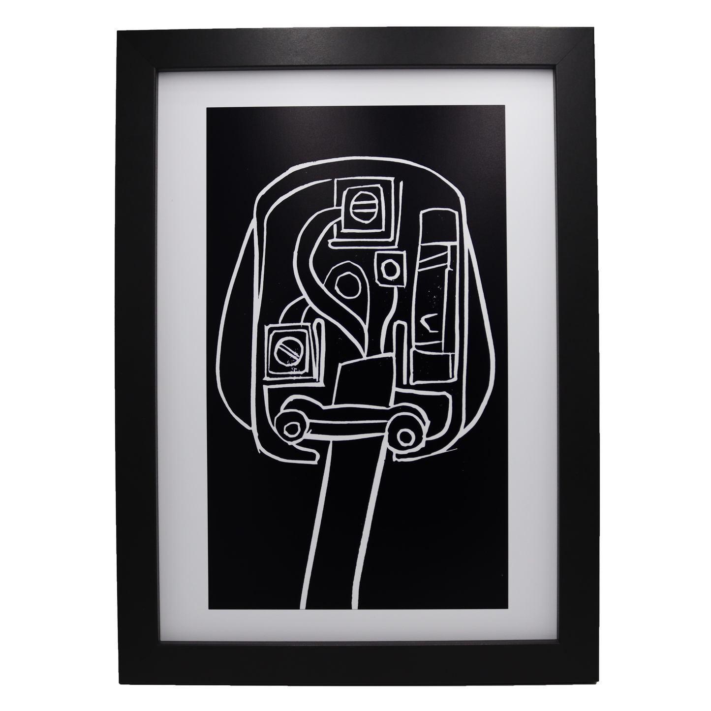 Inside UK Electrical Plug Lino Print | Black Ink | A3, A4, 10X8, A5, 5X7 and 6X4