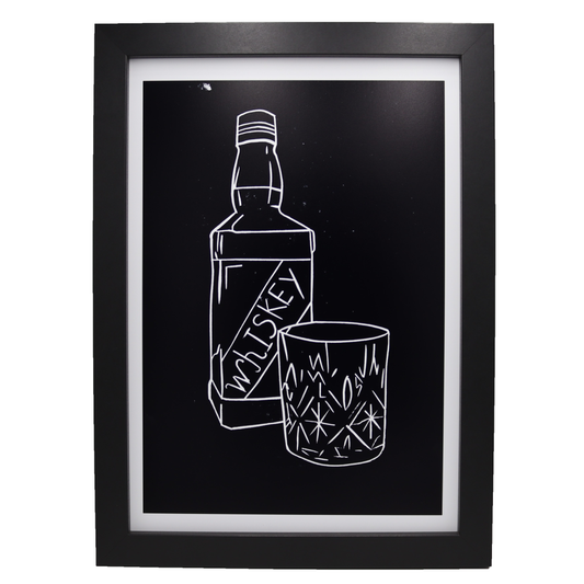 Whiskey Bottle and Whiskey Glass Lino Print | Black Ink | A3, A4, 10X8, A5, 5X7 and 6X4