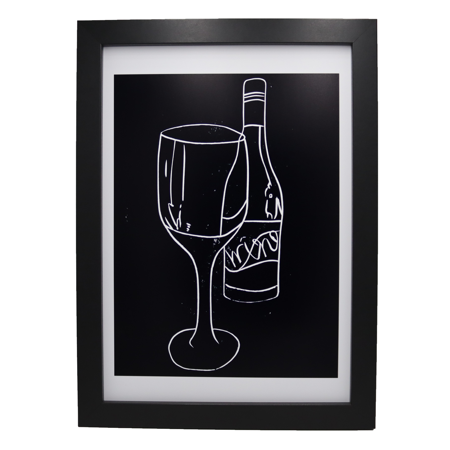 Wine Glass and Bottle Lino Print | Black Ink | A3, A4, 10X8, A5, 5X7 and 6X4