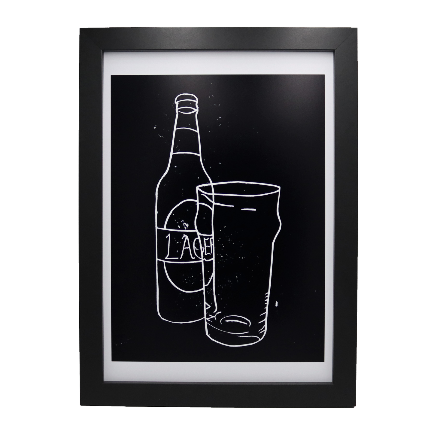 Lager Bottle and Pint Glass Lino Print | Black Ink | A3, A4, 10X8, A5, 5X7 and 6X4