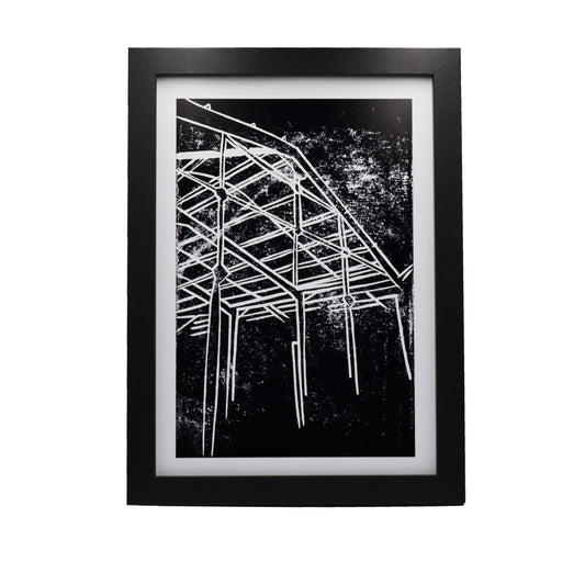 Abandoned Building Supports No.2 Lino Print | Black Ink | A3, A4, 10X8, A5, 5X7 and 6X4